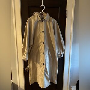 Zara Women’s Long Beige Hooded Trench Coat, size S, NWT